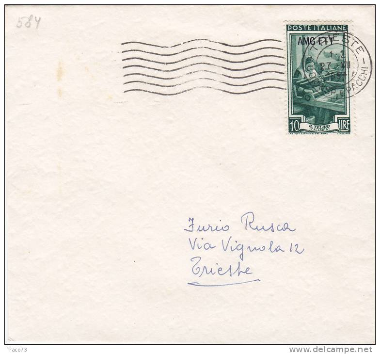 TRIESTE /  Città 27.12.1954   - Cover_ Lettera  - Italia Al Lavoro  AMG-FTT   Lire 10  Isolato - Marcophilia