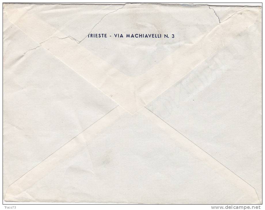 TRIESTE /  MILANO 4.5.1953 - Cover_Lettera Pubbl.- Annullo A Targhetta - Italia Al Lavoro  AMG-FTT  Lire 25 Isolato - Marcophilia