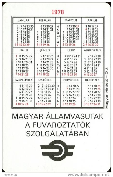 RAIL * RAILWAY * RAILROAD * TRAIN * HUNGARIAN STATE RAILWAYS * CALENDAR * MAV 1978 3 * Hungary - Small : 1971-80