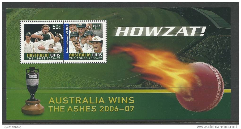2007 Australia Wins Ashes  Complete Mint Unhinged Gum On Back Mini Sheet Unused - Blocks & Sheetlets