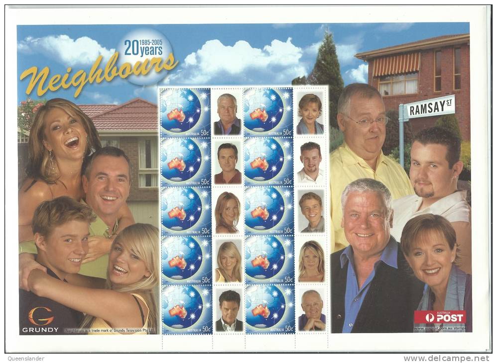 2005 Neighbours 20 Years 10 X 50 Cent Stamps With Special Tags Large Sheet  Mint Unhinged Gum On Back Unused - Blocks & Sheetlets