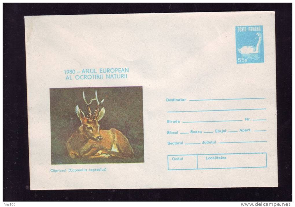 DEER, NATURE PROTECTION, 1980, COVER STATIONERY, ENTIER POSTAL, UNUSED,ROMANIA - Game