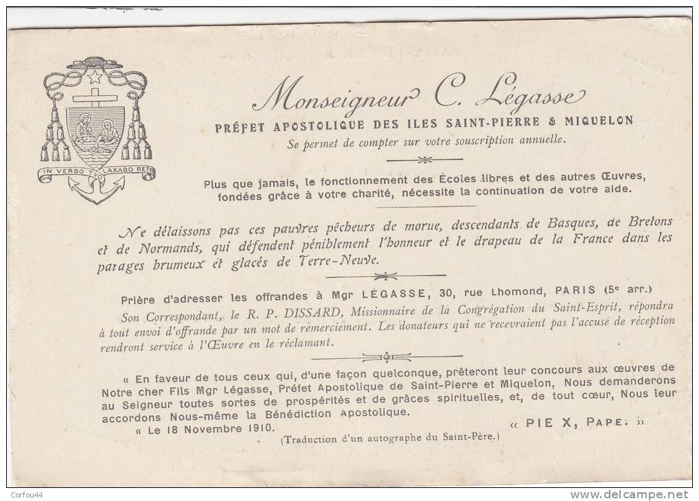 ST PIERRE Et MIQUELON : Carte De Souscription En Faveur Des Ecoles Libres - Très Rare ! - Saint-Pierre-et-Miquelon