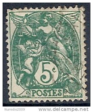 1900 FRANCIA USATO ALLEGORIA TIPO BLANC 5 CENT - FR477-2 - 1900-29 Blanc