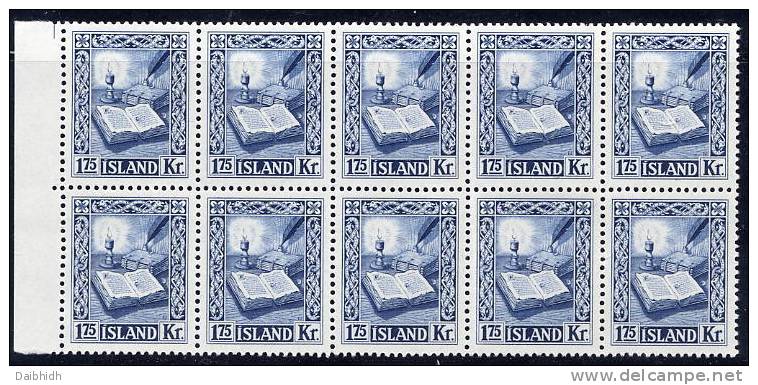 ICELAND 1953 Manuscripts 1k75 Block Of 10  MNH  / **.  Michel 290 Cat. €250 - Nuevos