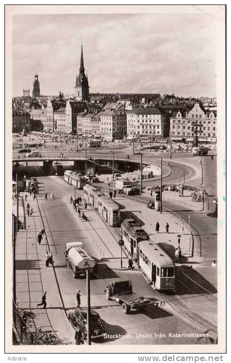 Schweden, STOCKHOLM, Utsikt Fràn Katarinahissen, Alte Strassenbahn, Lastwagen, Tankwagen, Gelaufen 1960 - Schweden