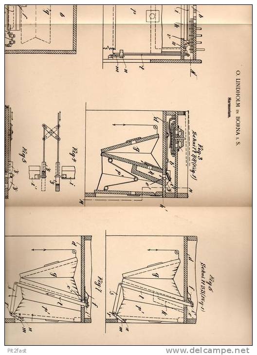Original Patentschrift - O. Lindholm In Borna I.S., 1900 , Harmonium , Akkordeon , Zieharmonika !!! - Musical Instruments