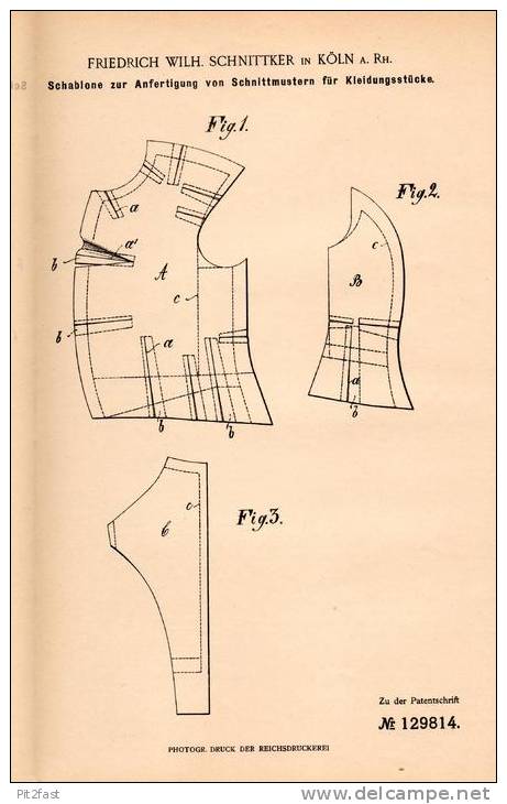 Original Patentschrift - F. Schnittker I Köln A. Rh., 1901 , Schablone Für Schnittmuster Von Kleidung , Schneiderei !!! - Patterns