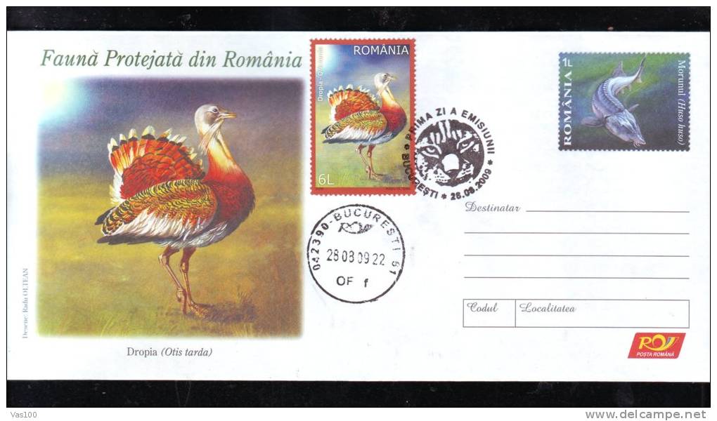 Dropia ,fish 2009 FDC,stamp On Cover,obliteration Concordante,uprated,entier Postaux OBLIT.FDC SENT TO MAIL  -romania. - Grey Partridge