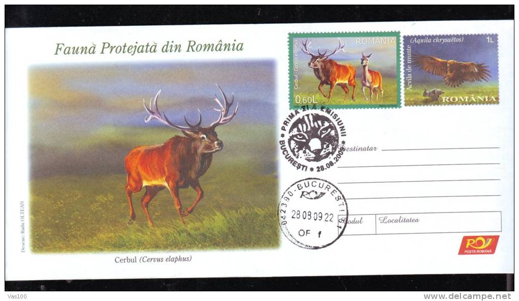 Chevreuil Roumanie , Roe Deer,OBLIT.FDC,STAMPS ON COVER,SENT TO MAIL IN FIRST DAY ROMANIA. - Gibier