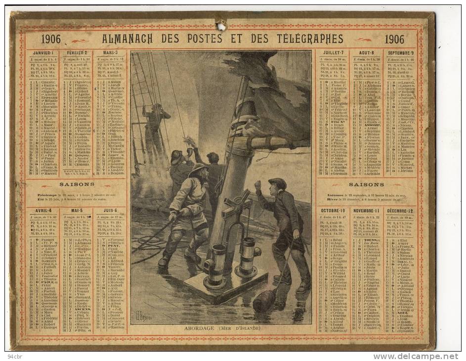 ALMANACH  DES POSTES ET DES TELEGRAPHES( 1906) Abordage (mer D Islande) - Grand Format : 1901-20