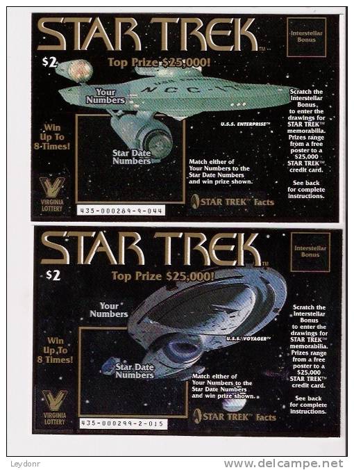 Star Trek - Set Of 4 Virginia Lottery Tickets - Voyager - Deep Space Nine - Enterprise D - Enterprise - Lottery Tickets