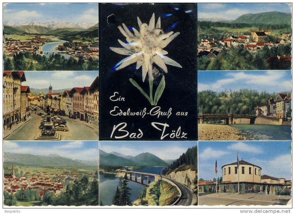 Old German Colour Picture Postcard `GEBIRGSKARTE`from Bad Toelz With Genuine EDELWEISS Embedded In Card - Bad Toelz