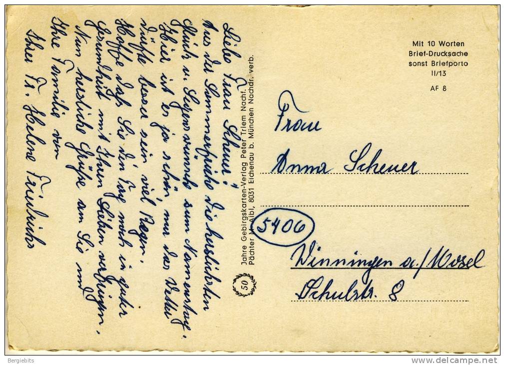 Old German Colour Picture Postcard `GEBIRGSKARTE`from Bad Toelz With Genuine EDELWEISS Embedded In Card - Bad Toelz