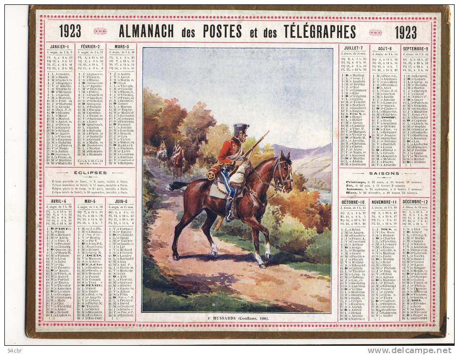 ALMANACH DES POSTES ET DES TELEGRAPHES  (1923) Hussards - Big : 1921-40