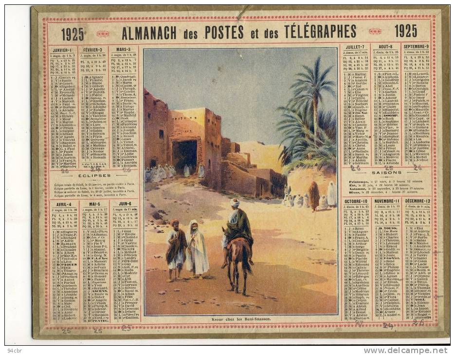 ALMANACH DES POSTES ET DES TELEGRAPHES  (1925) Ksour Chez Les Beni Snassen - Big : 1921-40