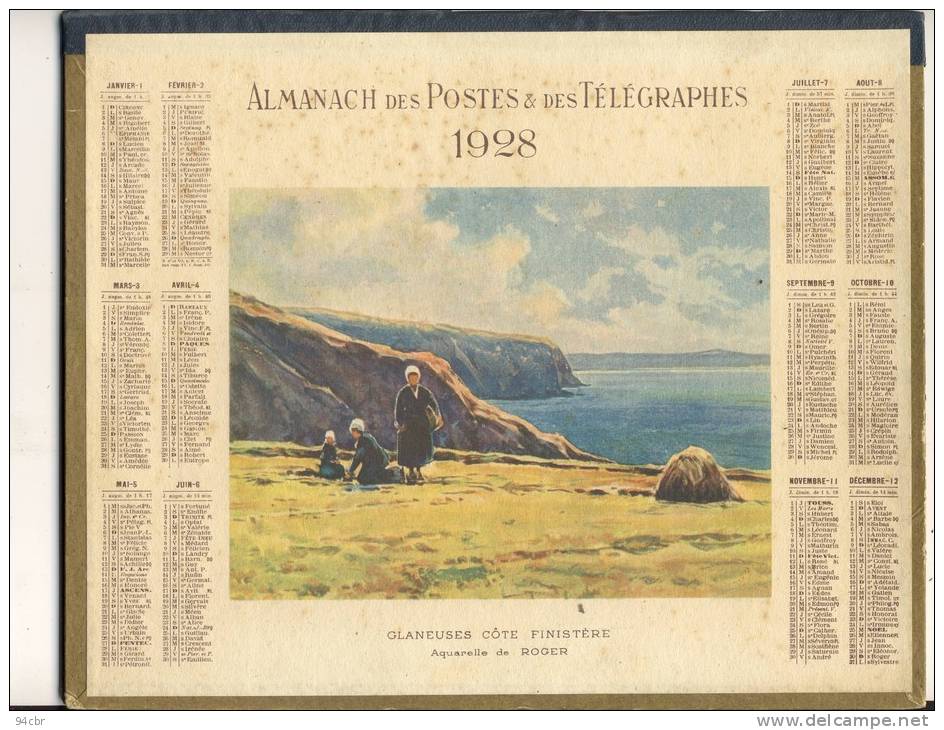 ALMANACH DES POSTES ET DES TELEGRAPHES  (1928)  Glaneuses Cote Finistere - Grand Format : 1921-40