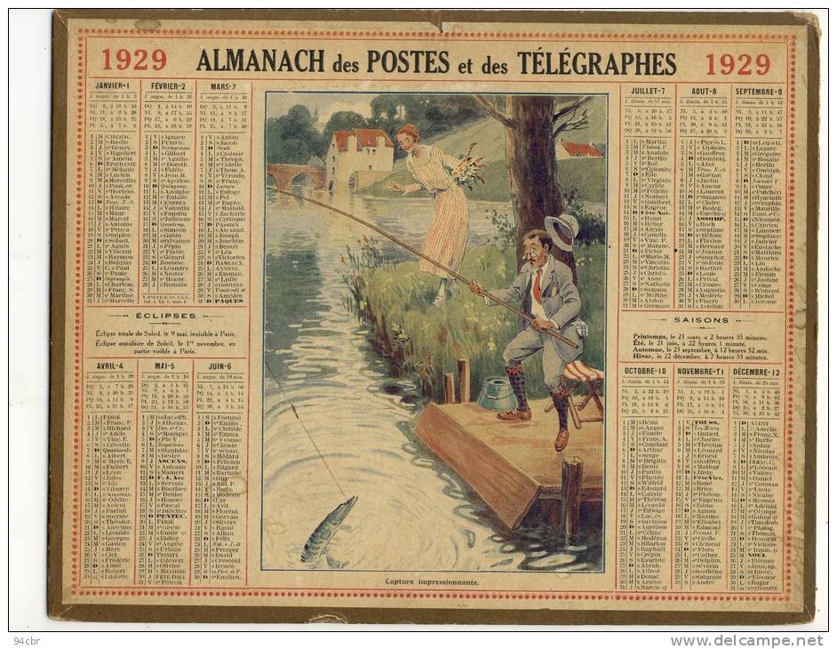 ALMANACH DES POSTES ET DES TELEGRAPHES  (1929)  Capture Impressionnante  (peche) - Grand Format : 1921-40