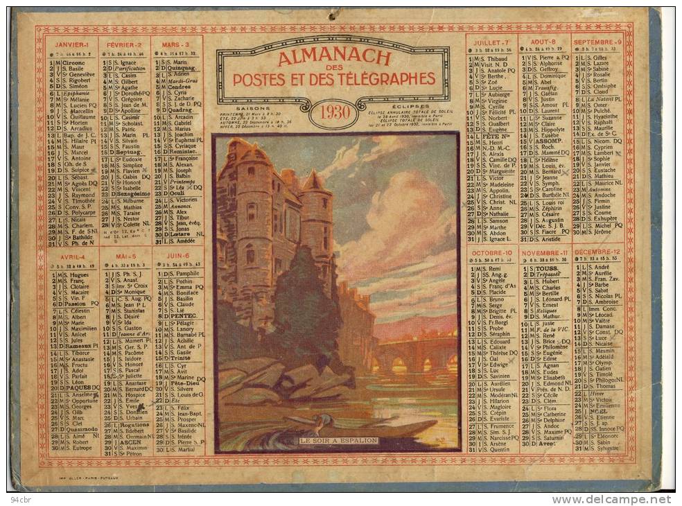 ALMANACH DES POSTES ET DES TELEGRAPHES  (1930)  Ile Soir A Espalion - Big : 1921-40