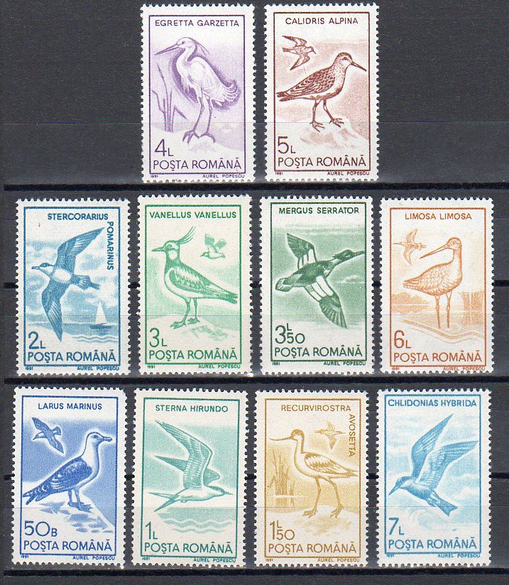 Romania 1991 / Water Birds / 10 Val. - Unused Stamps