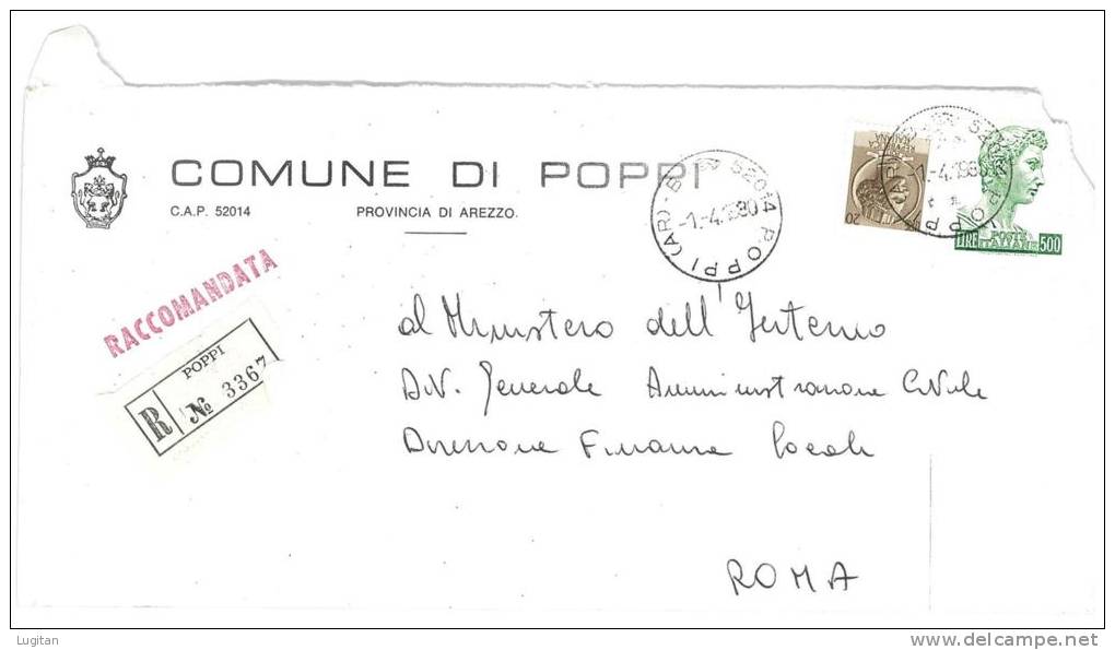 POPPI  52100  PROV. AREZZO  - ANNO 1980 -  FTOXL R   -  TEMA TOPIC COMUNI D'ITALIA - STORIA POSTALE - Macchine Per Obliterare (EMA)