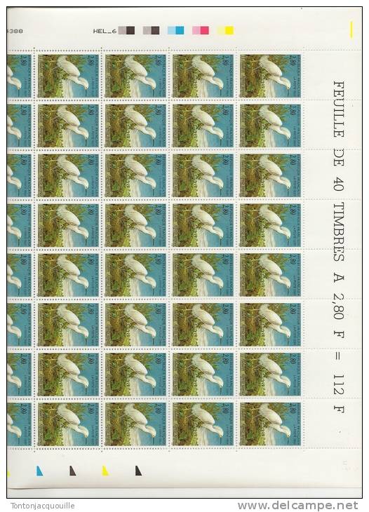 J.J. AUBUDON   -  AIGRETTE NEIGEUSE    + FEUILLE DE 40 TIMBRES A 2,80 FRANCS - Full Sheets