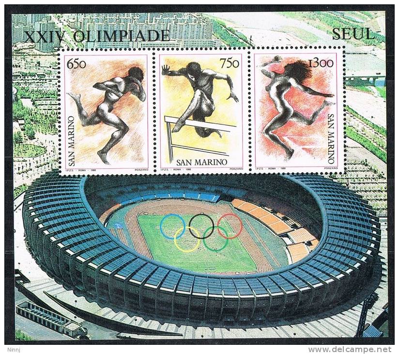 San Marino 1988 Foglietto 3 Valori XXIV Olimpiade Seul Nuovo** Integro - Blocs-feuillets