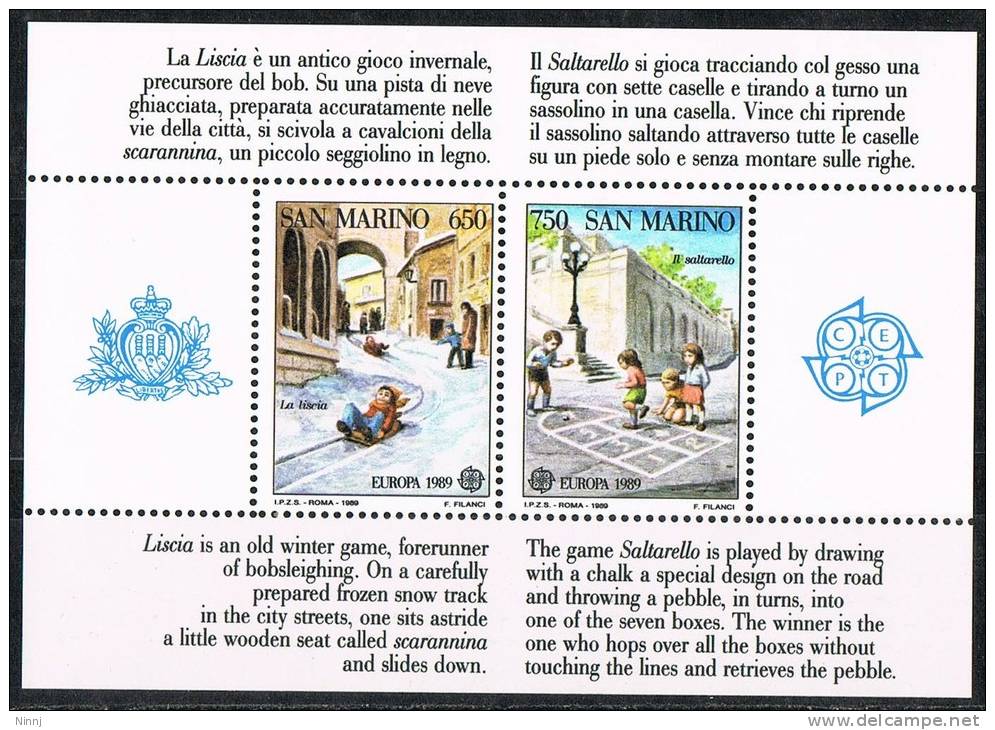 San Marino 1989 Foglietto 2 Valori Europa Unita Nuovo** Integro - Blocchi & Foglietti