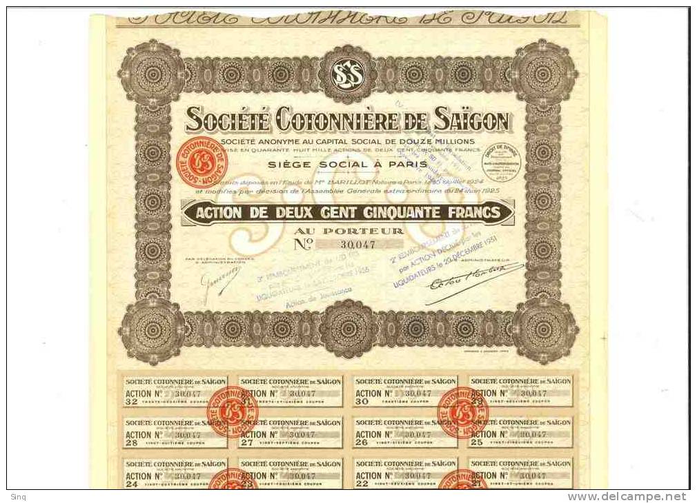 Société Cotonnière De Saigon Capital 12 Millions - Autres & Non Classés