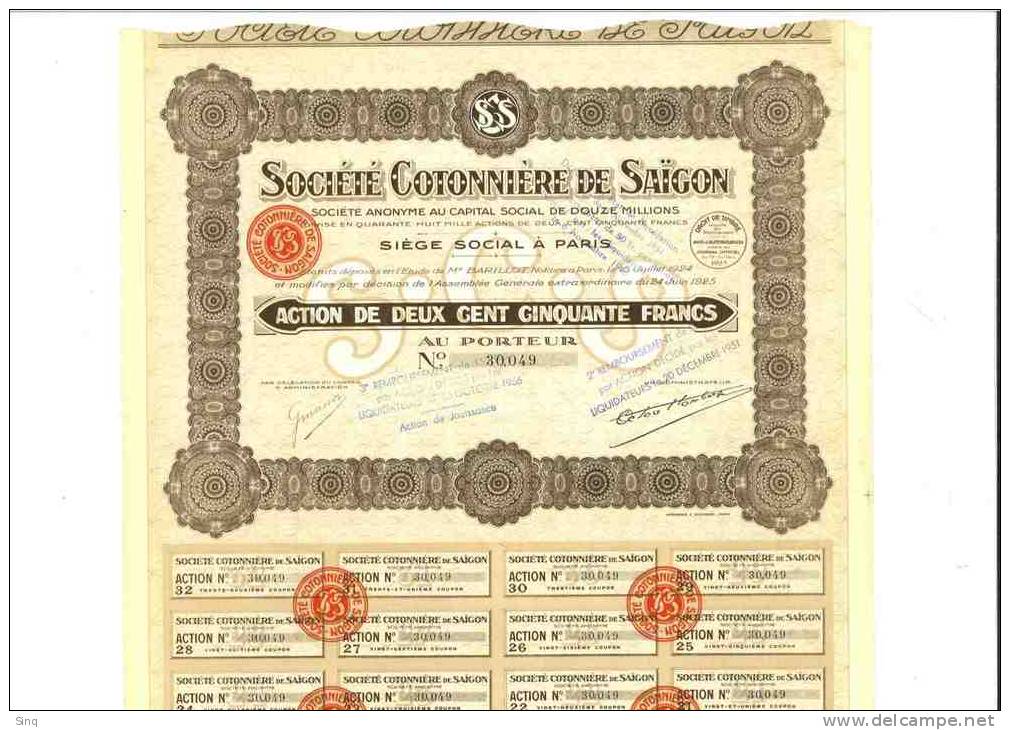 Société Cotonnière De Saigon Capital 12 Millions - Autres & Non Classés