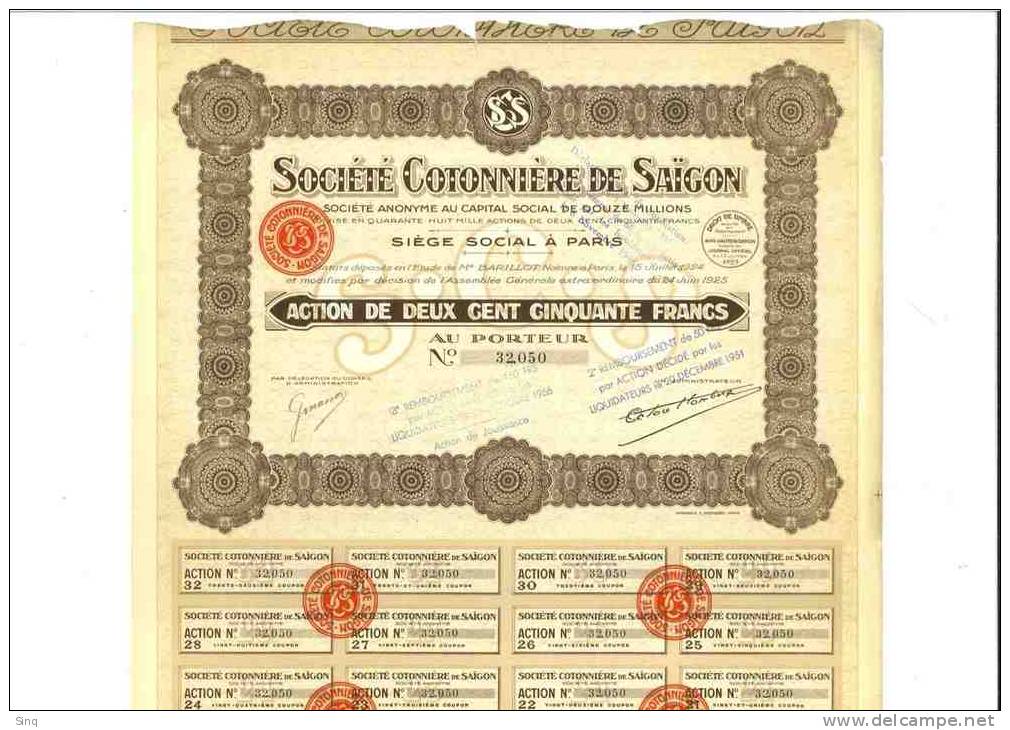 Société Cotonnière De Saigon Capital 12 Millions - Autres & Non Classés