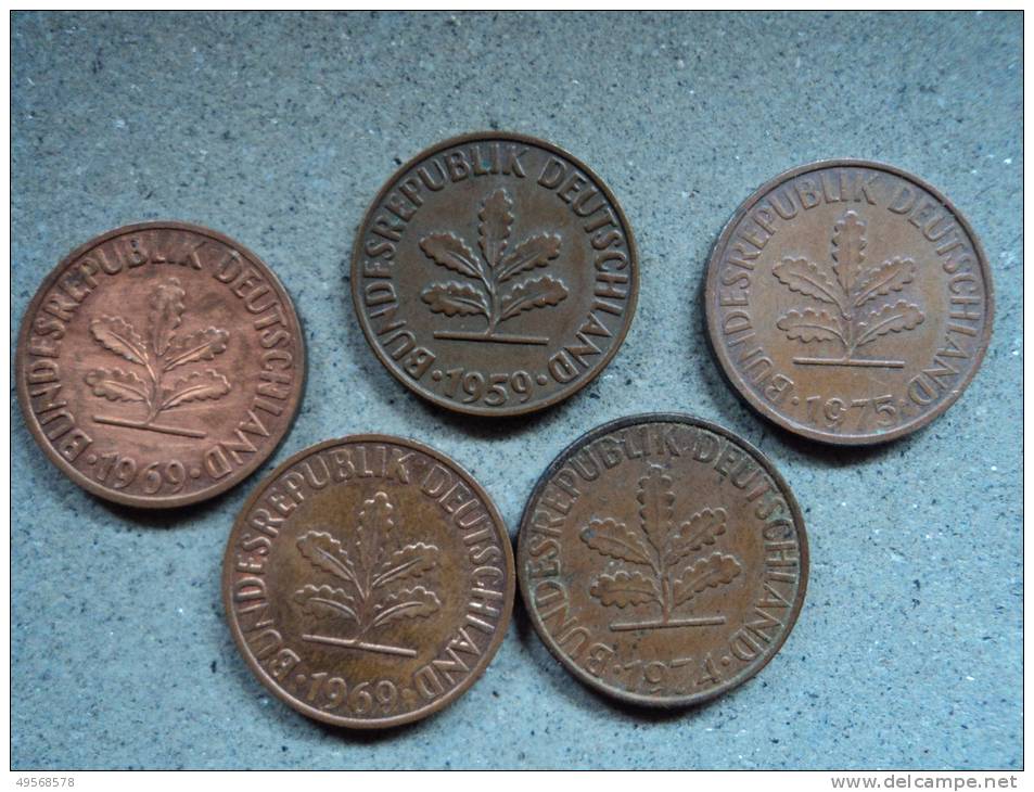 GERMANIA - LOTTO MONETE VARI ANNI  (1959,1969,1974 E 1975) - 5 Pfennig