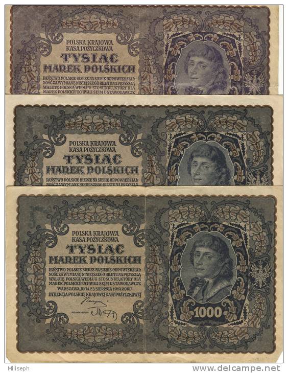LOT - Billet De Banque  Polonais - 1000 Marek - 1919 - 3 Exemplaires      (2577) - Pologne