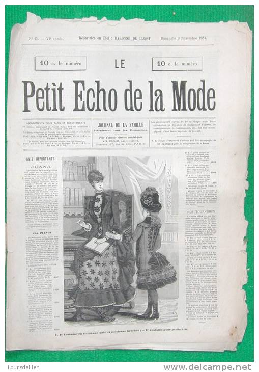 LE PETIT ECHO DE LA MODE N° 45  1884 - Revues Anciennes - Avant 1900