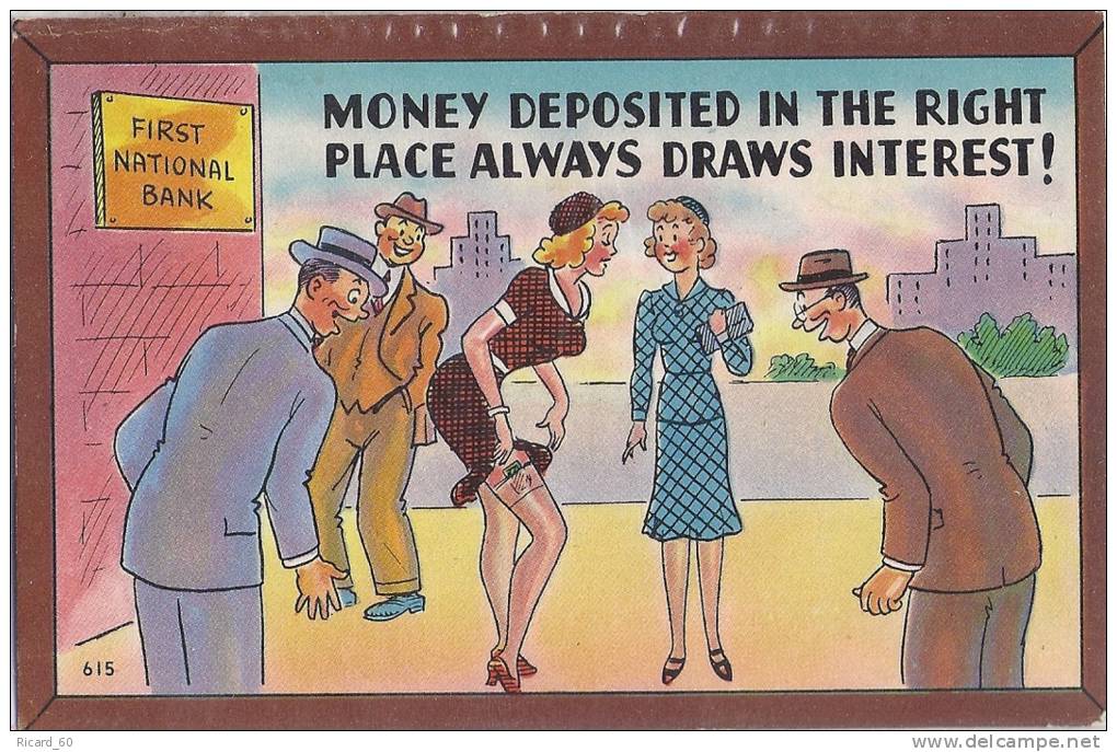 Cpa Usa, Humorous, Humour, Money Deposited In The Right Place Always Draws Interest,first National Bank,women - Other & Unclassified