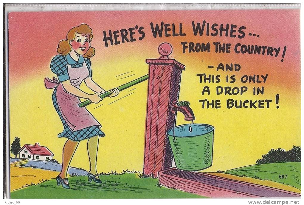 Cpa Usa, Humorous, Humour, Here's Well Wishes From The Country And This Is Only A Drop In The Bucket! - Other & Unclassified