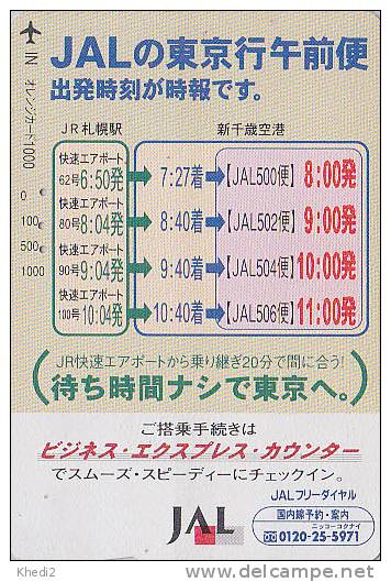 RARE Carte Orange JAPON - JAL -  JAPAN AIRLINES Prepaid Ticket Card - Airplane Flugzeug Avion - JR Karte - 289 - Aviones