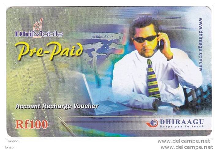 Maldives,  Rf 100, DhiMobile, Pre-Paid, 2 Scans - Maldives