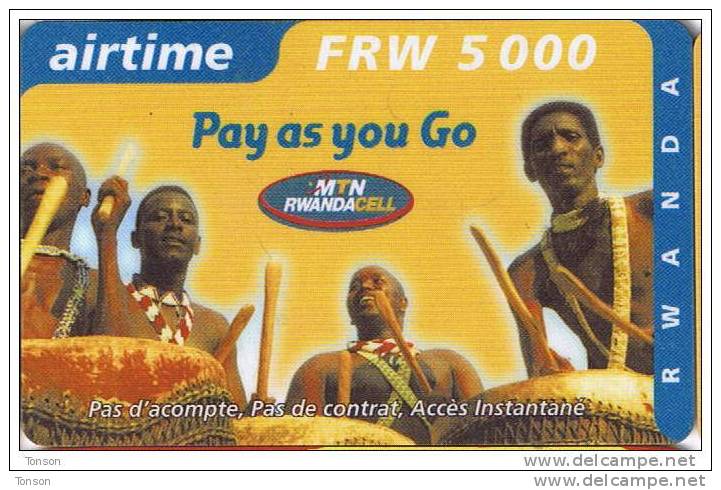 Rwanda, FRW 5000 Airtime, Pay As You Go, Drummers, 2 Scans. - Rwanda