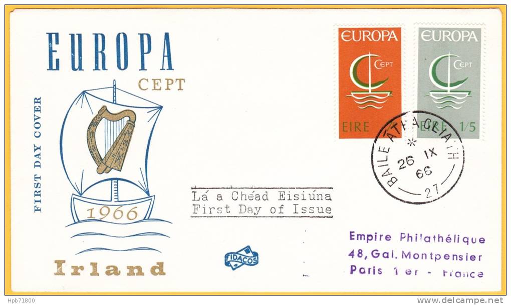 187+188 (Yvert) Sur Enveloppe Premier Jour Illustrée - Europa 1966 - Irlande 1966 - FDC