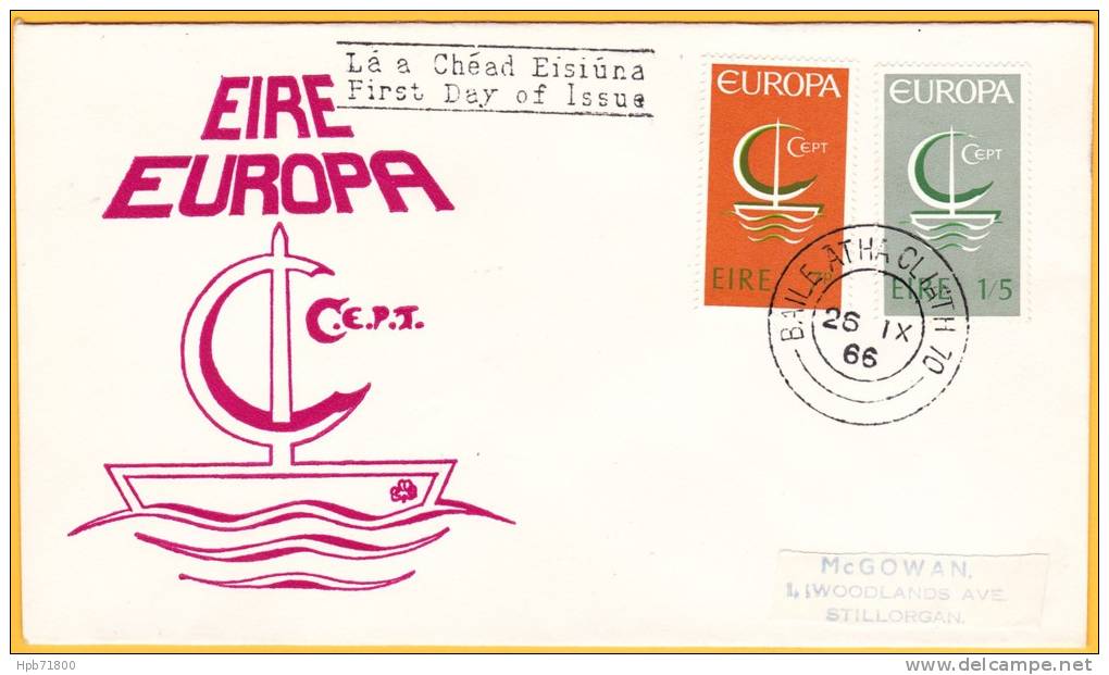 187+188 (Yvert) Sur Enveloppe Premier Jour Illustrée - Europa 1966 - Irlande 1966 - FDC