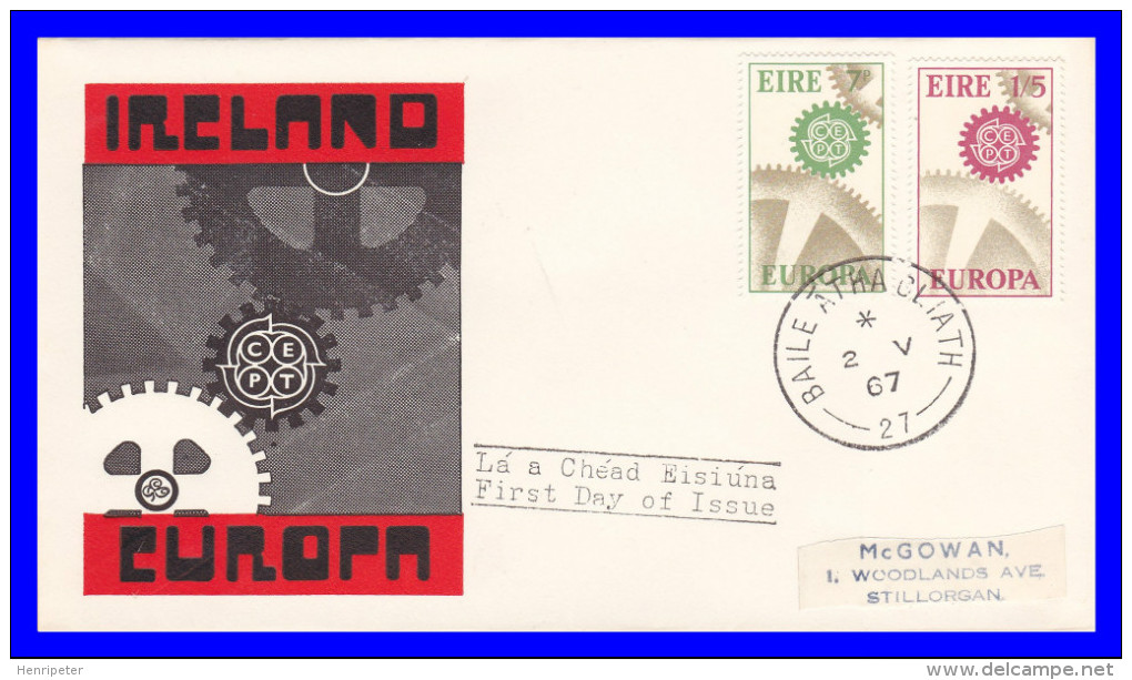 191+192 (Yvert) Sur Enveloppe Premier Jour Illustrée - Europa 1967 - Irlande 1967 - FDC