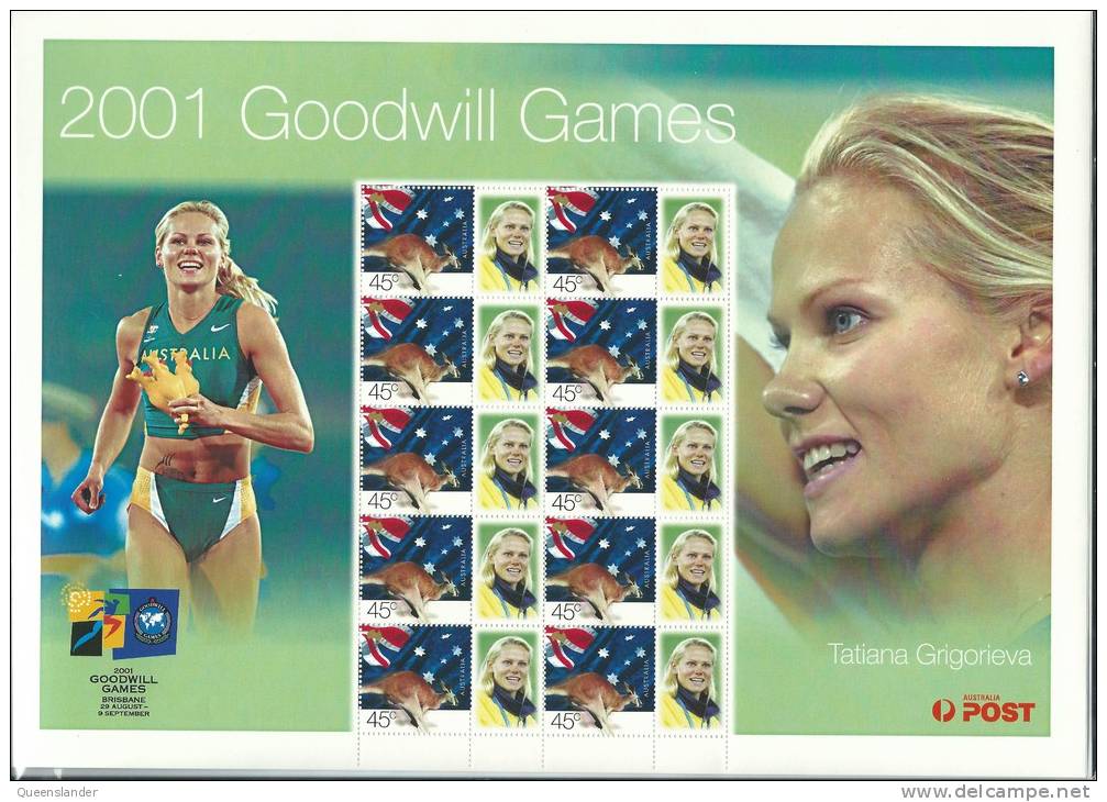 2001 Goodwill Games Tatiana Grigorieva 10 X 45 Cent Stamps With Special Tags Large Sheet  Mint Unhinged - Blocks & Sheetlets