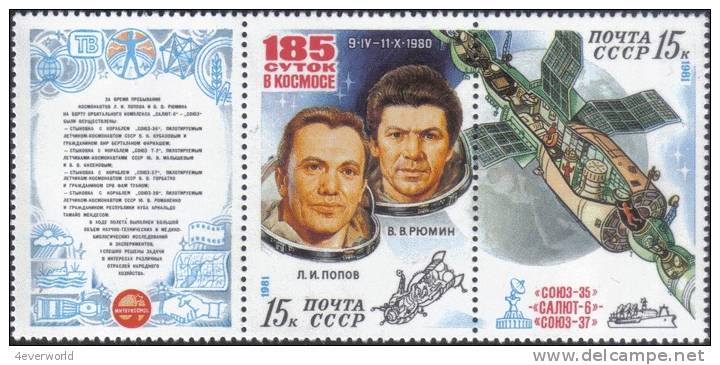 1981 Orbital Cosmonaut Space Rocket Satellite Russia Stamp MNH - Collections