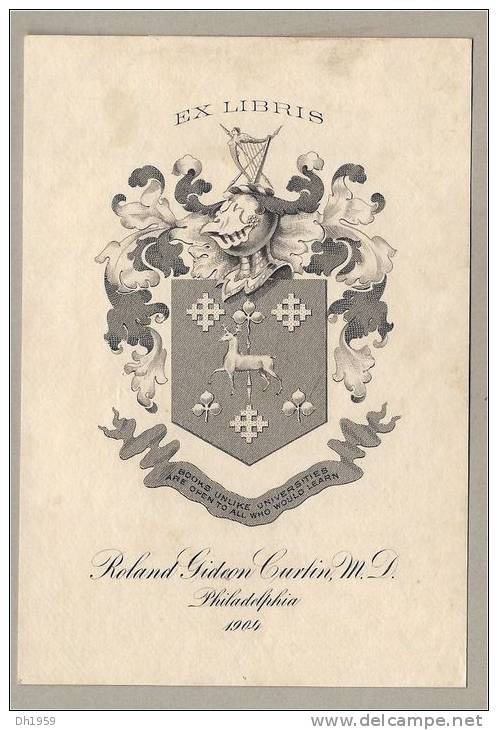 1904 EX LIBRIS BOOKPLATE PHILADELPHIA USA ROLAND GIDEON CURTIN MD LIVRE LECTURE BOOK BUCH - Ex Libris