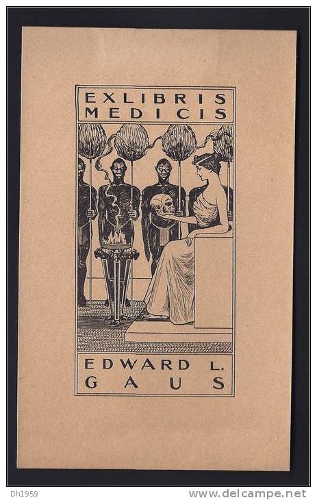 TETE DE MORT EX-LIBRIS MEDICIS BOOKPLATE EDWARD L.  GAUS   LIVRE LECTURE BOOK BUCH - Ex Libris