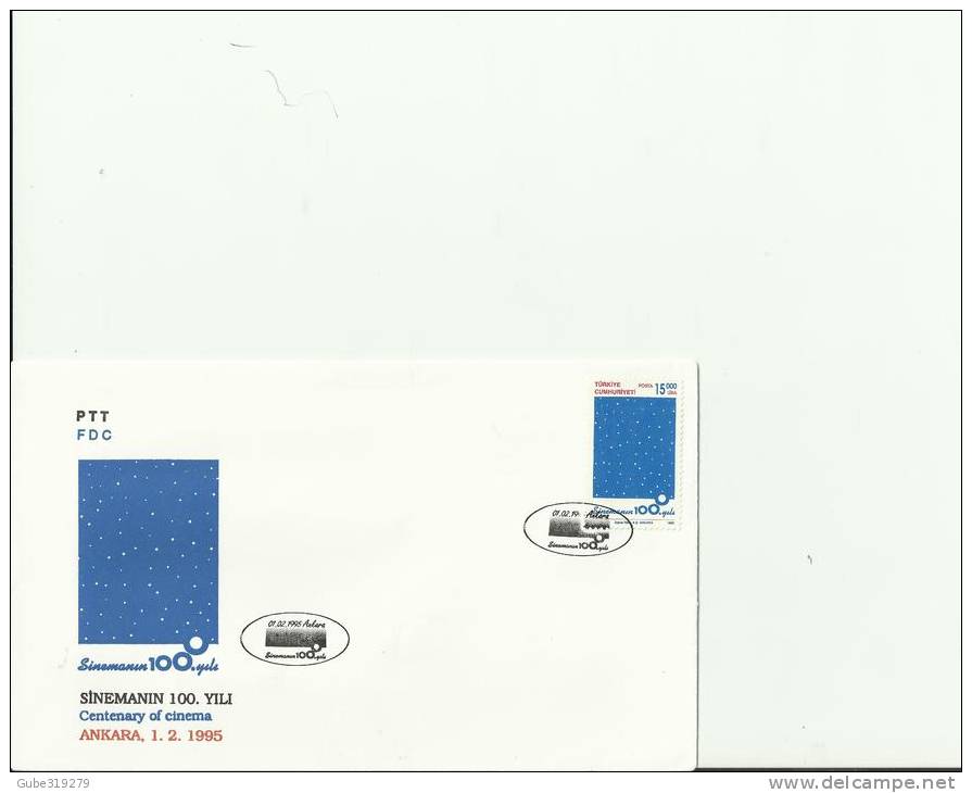 TURKEY 1995 -FDC CENTENARY OF CINEMA  W 1 ST OF 15000 LS ANKARA  FEB 1 RE209 - Lettres & Documents