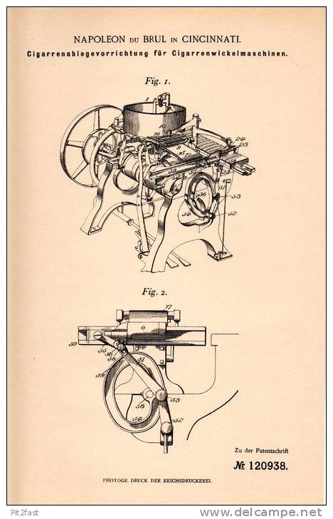 Original Patentschrift - Napoleon De Brul In Cincinnati , 1900 , Cigarren - Wickelmaschine , Cigarre , Tabak , Cigar !!! - Étuis à Cigares