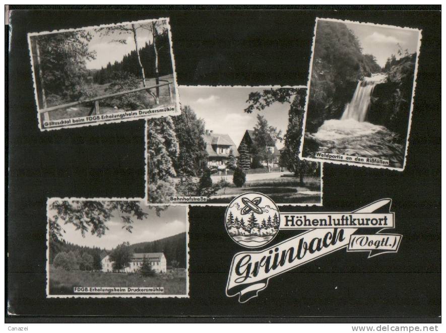 AK Grünbach: Bahnhofstraße, Druckersmühle, Rißfälle, Gel, 1975 - Vogtland