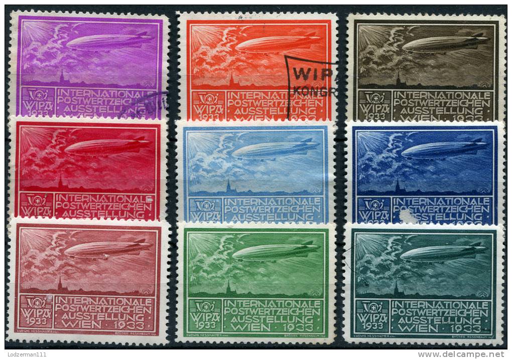 WIEN 1933 - 9 Poster Stamps (mix) - Zeppelin